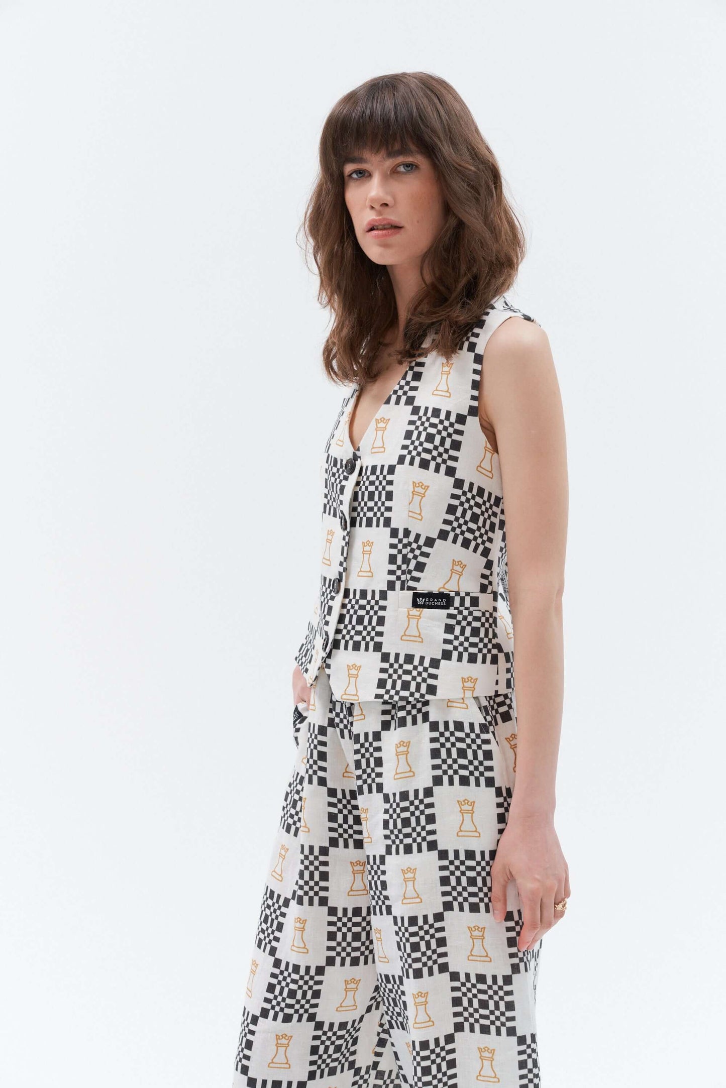 Grand Duchess women's linen waistcoat Vesta in iconic pattern.