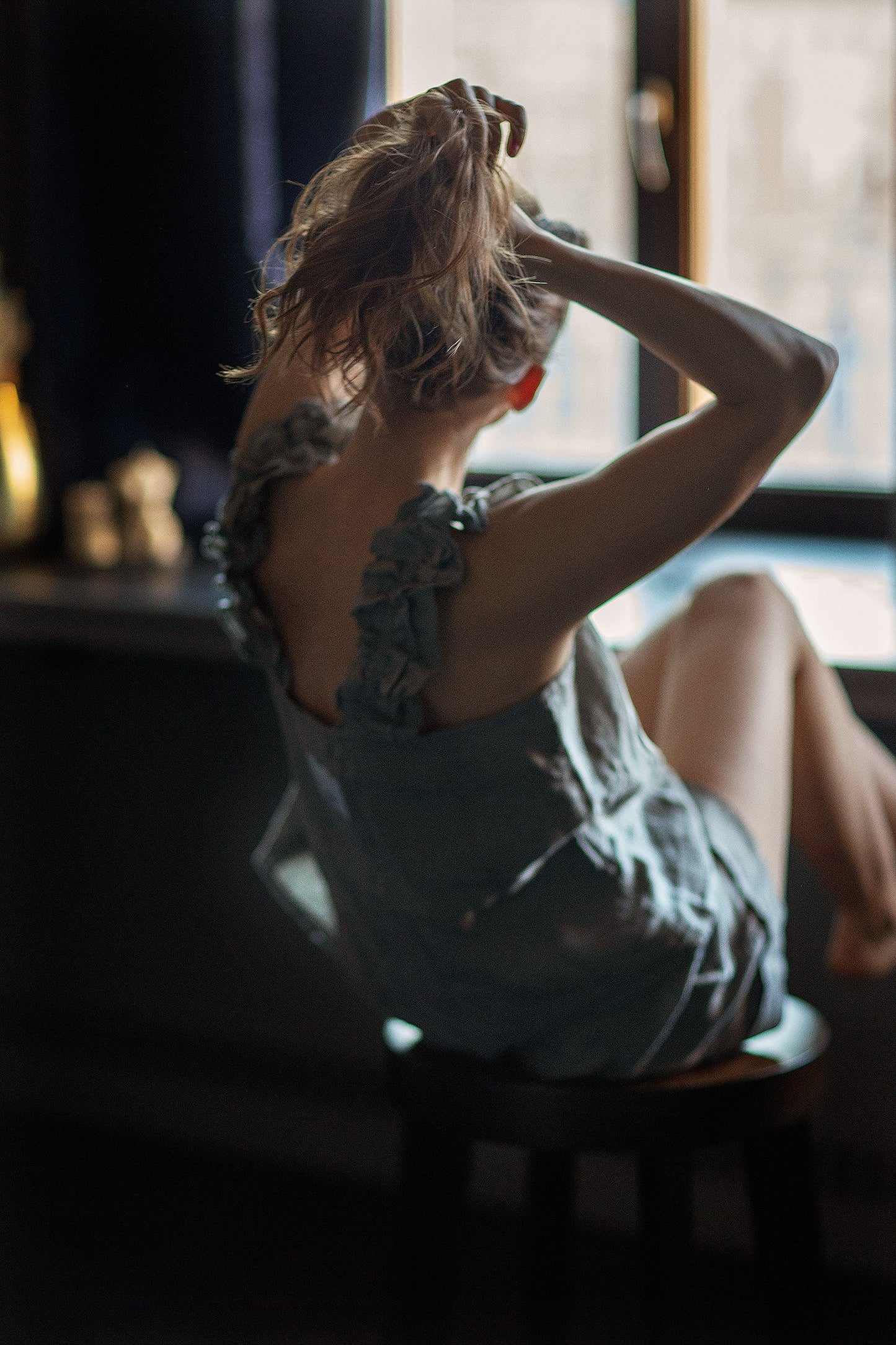 Women's summer linen sustainable set: top with ruffles and shorts