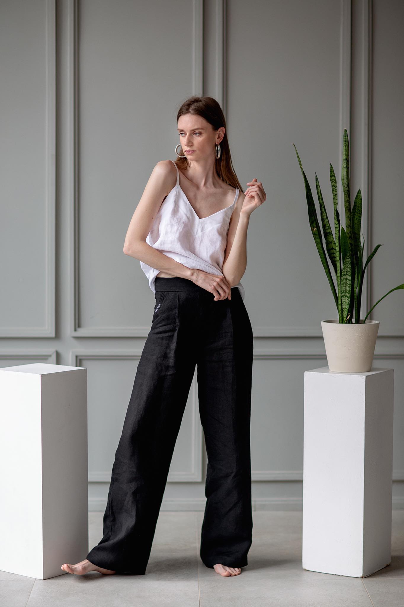 White linen top for women, breathable 100% natural softened linen