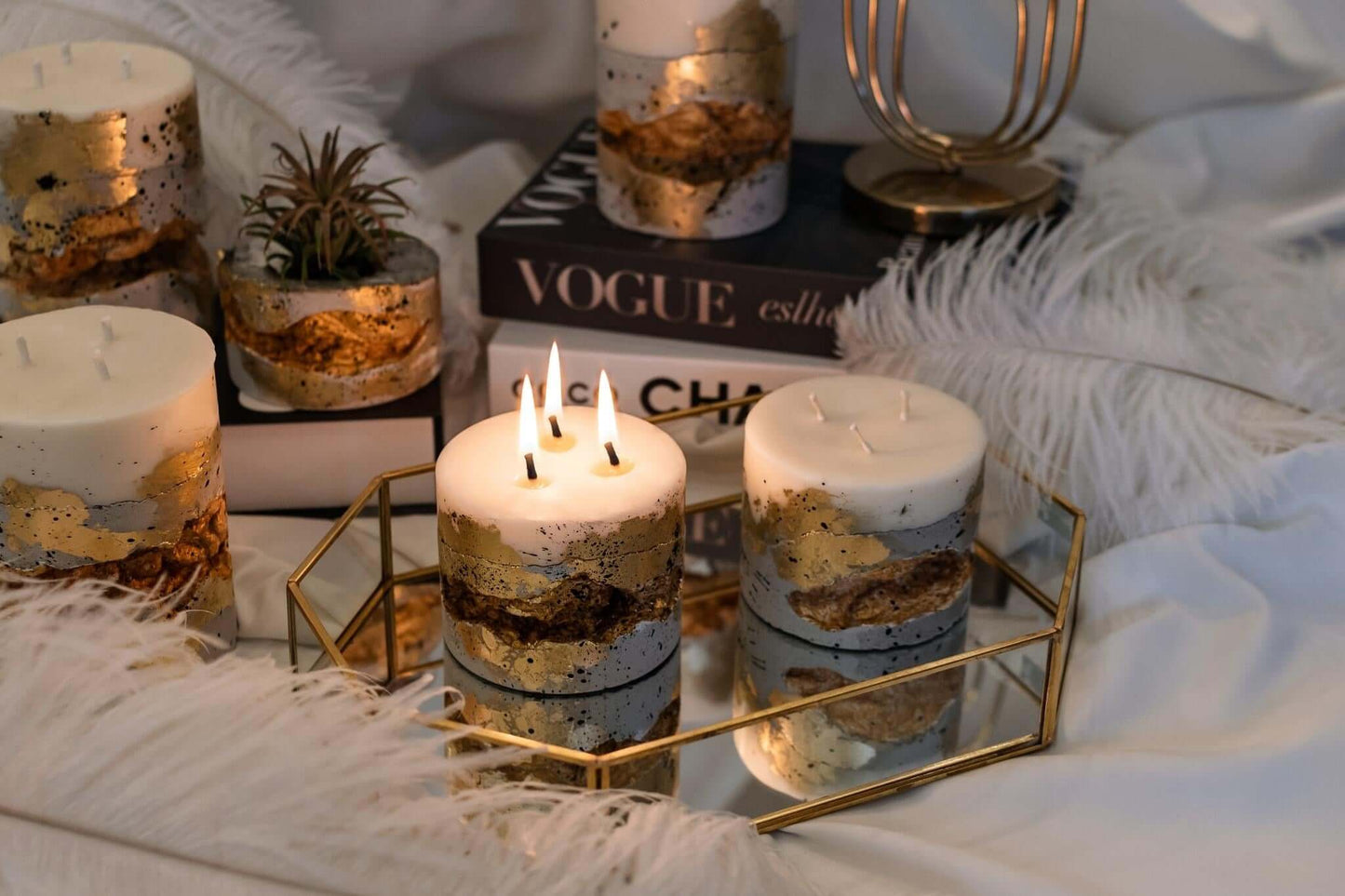 Golden concrete candle – reusable holder, planter, sustainable luxury gift