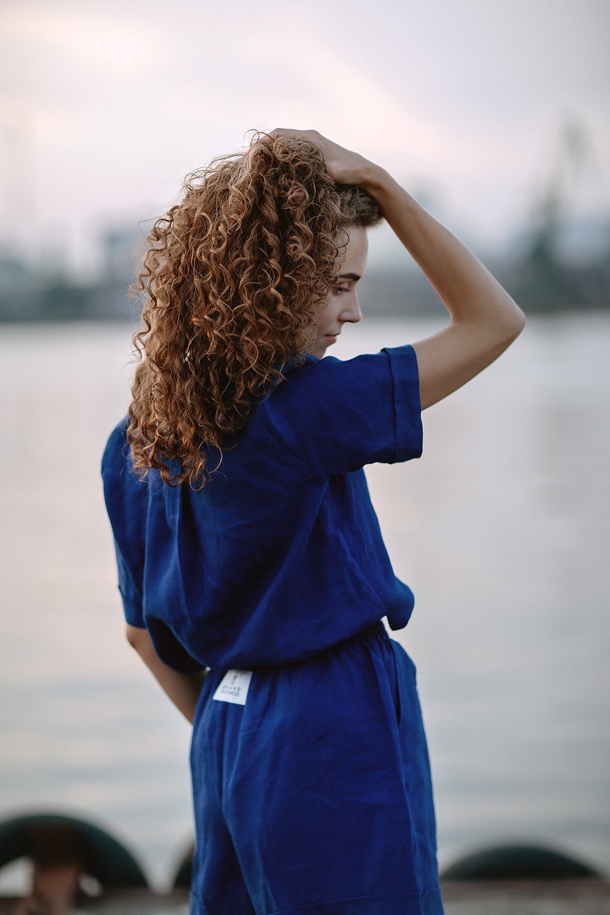 Women’s summer linen outfit Sophisticated with signature ruffles and bamboo button details