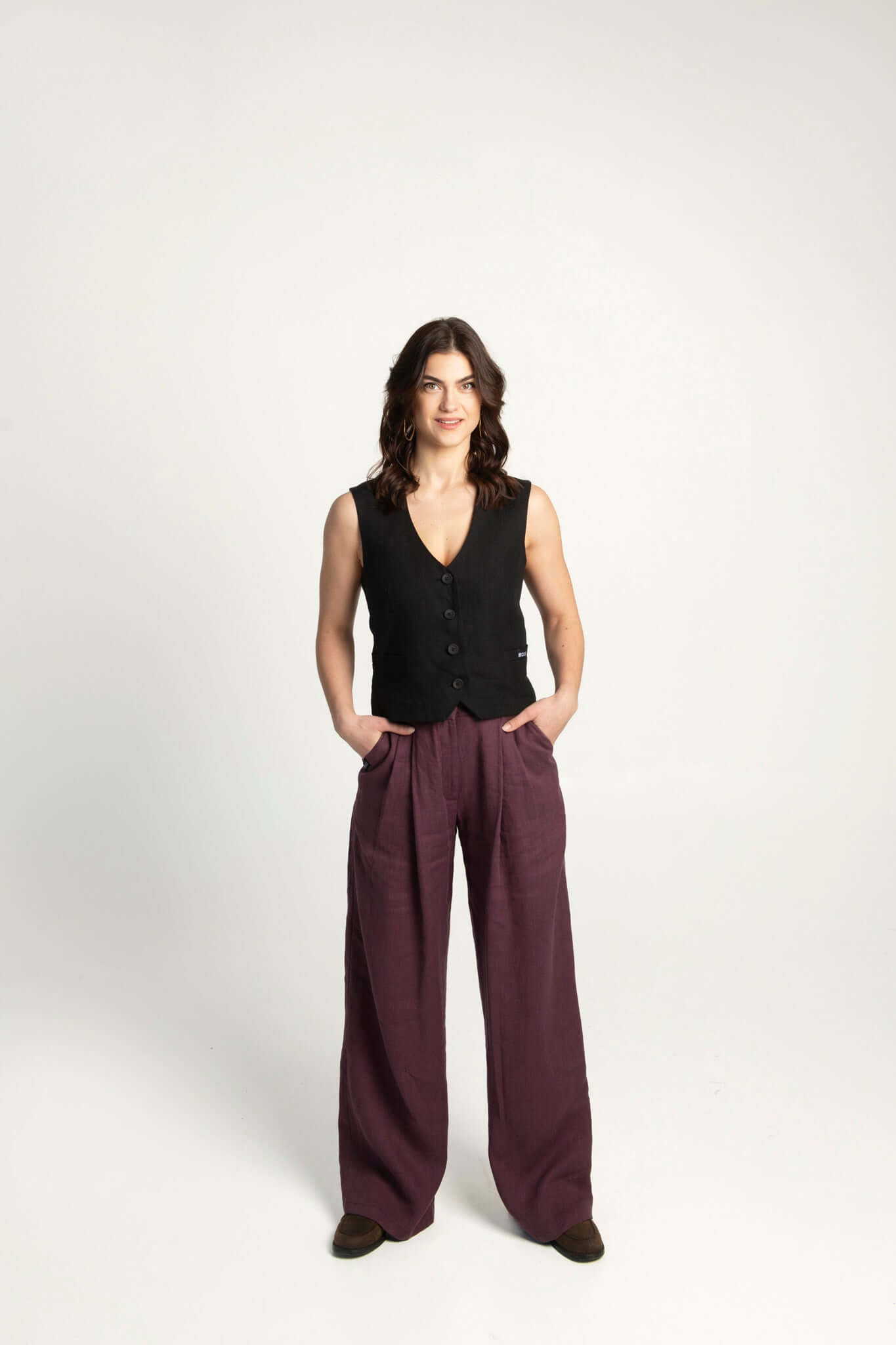 Black women's linen waistcoat Vesta.