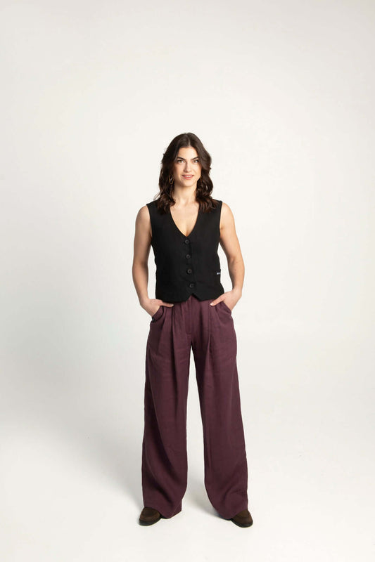 Black women's linen waistcoat Vesta.