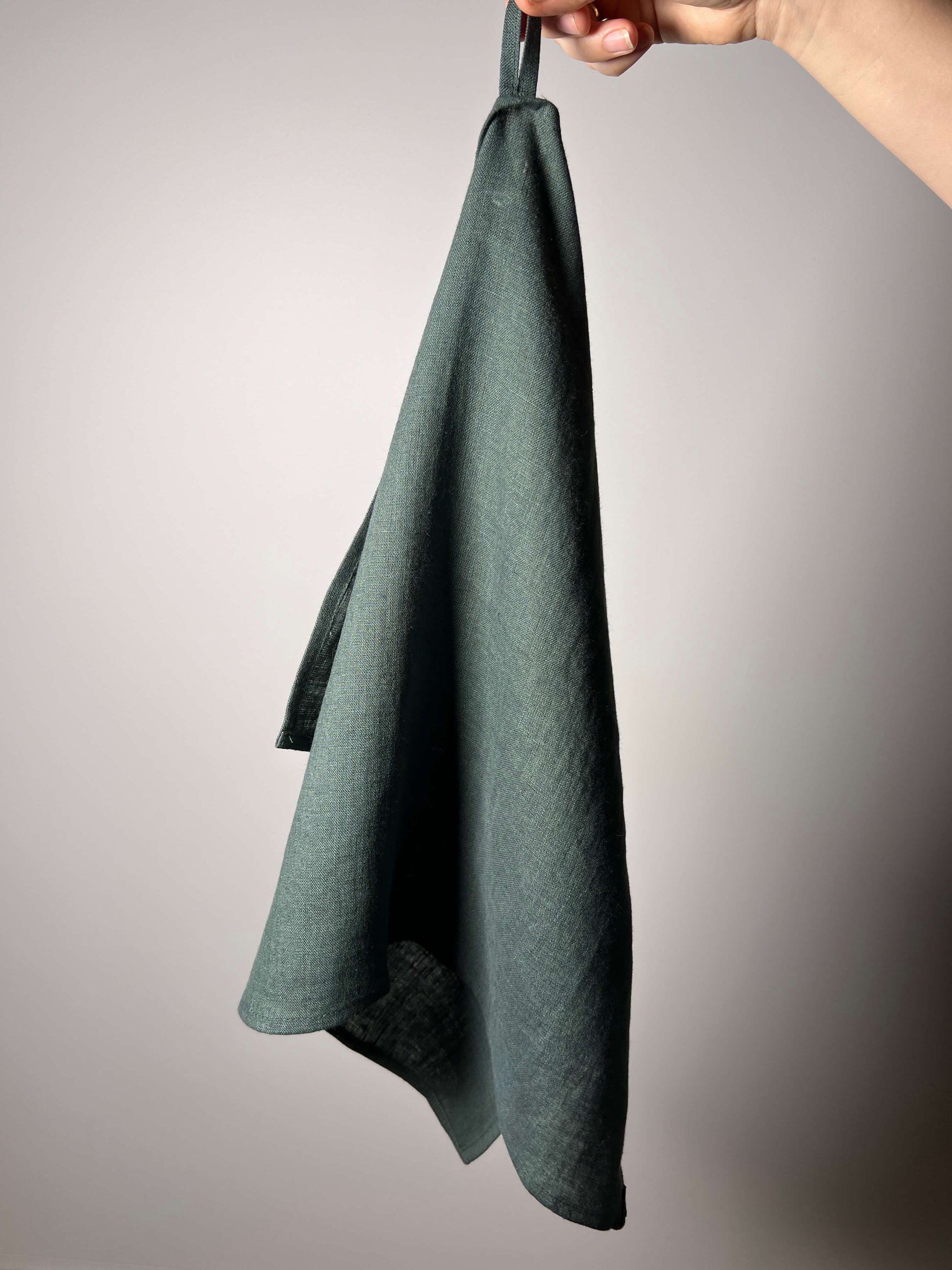 Linen kitchen towel in green, sustainable and absorbent dish towel