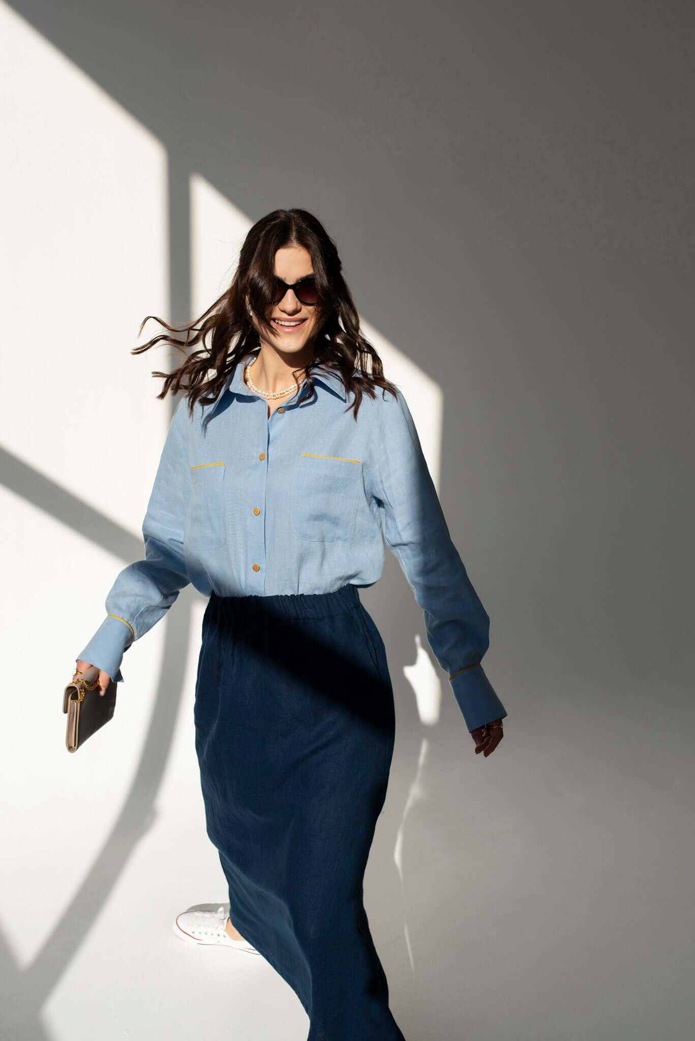 Oversized linen shirt with yellow details Brillante.