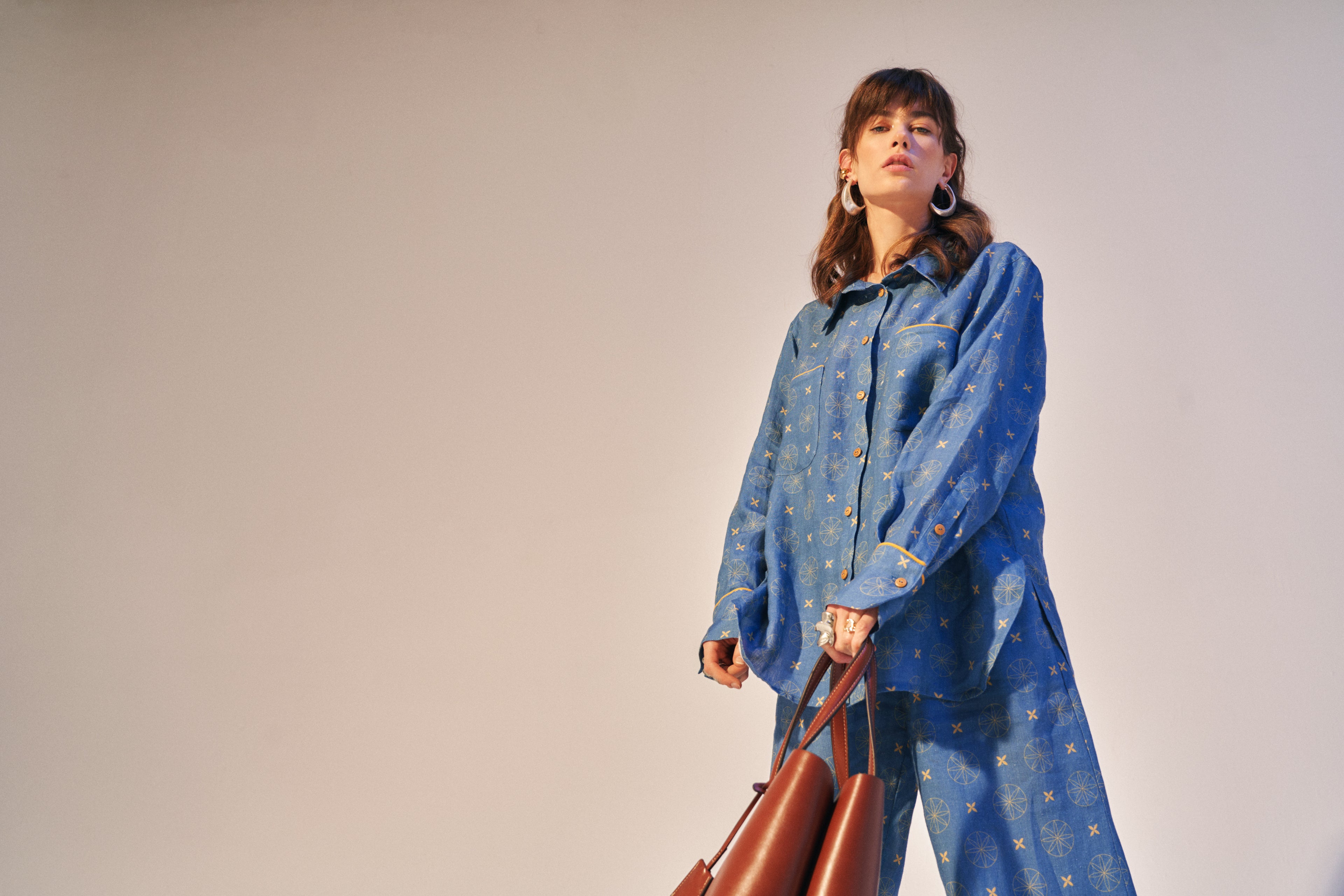 Brillante - women's long-sleeve linen shirt (unique Star pattern)