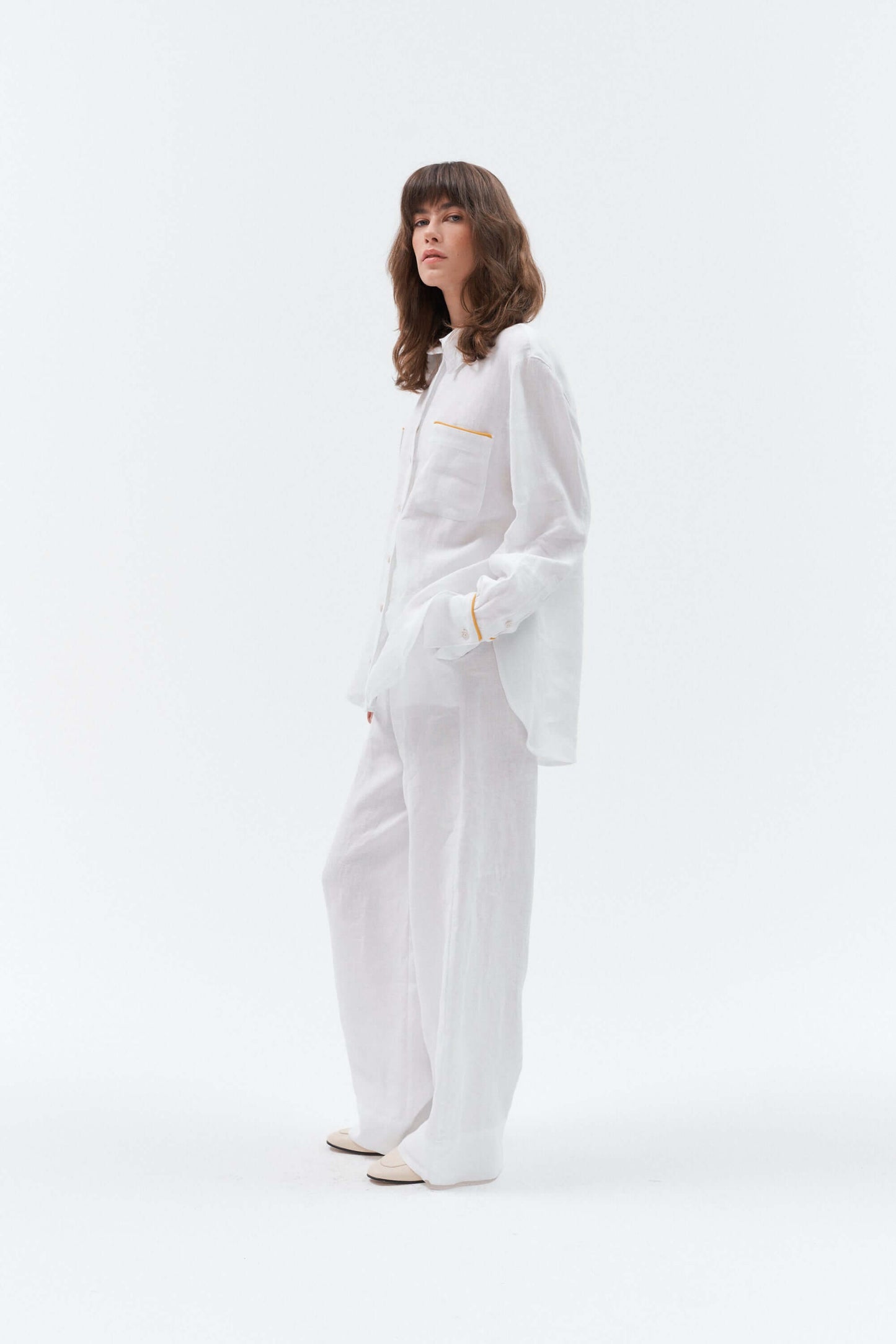 Long sleeve white oversized linen shirt for women