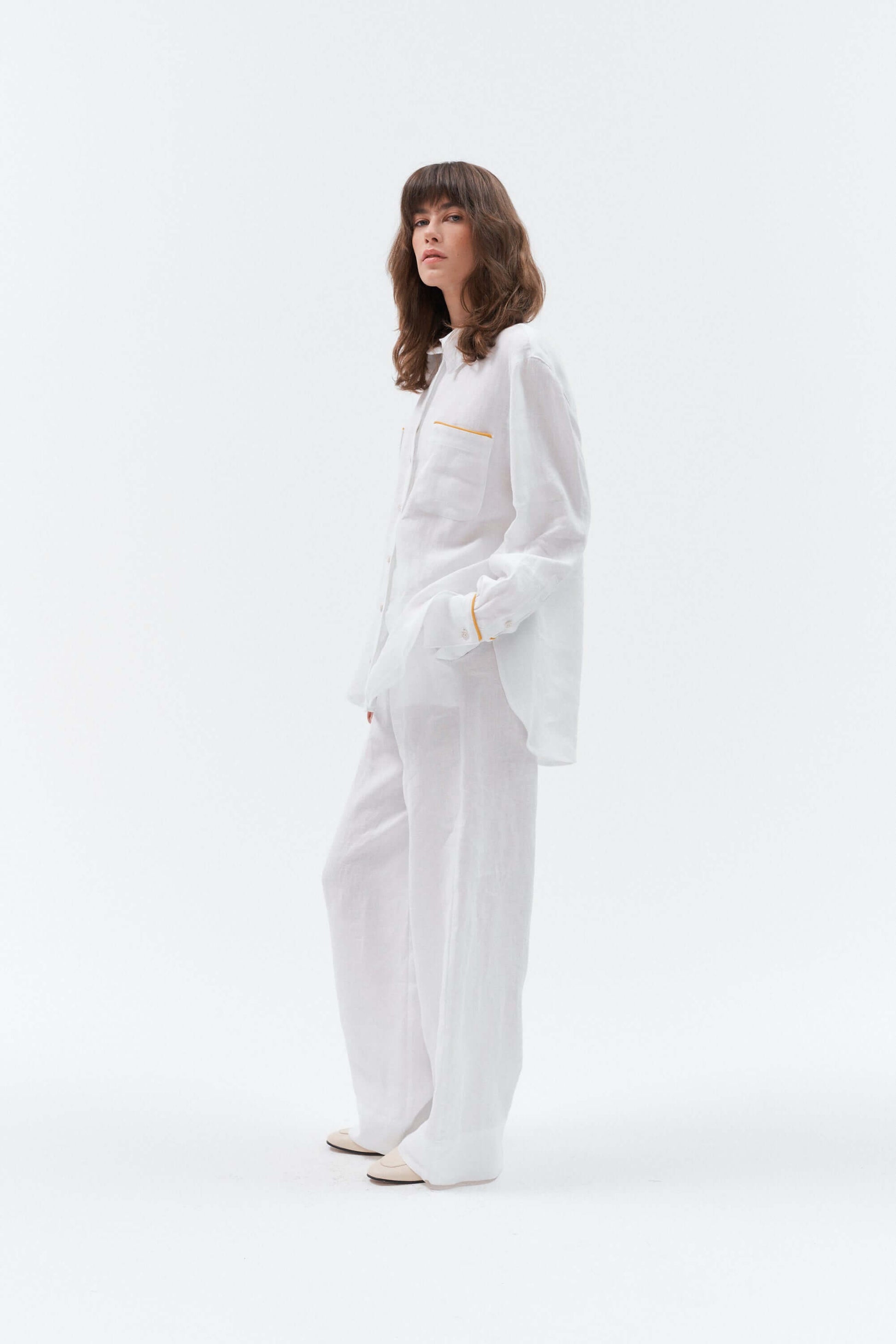 Long sleeve white oversized linen shirt for women