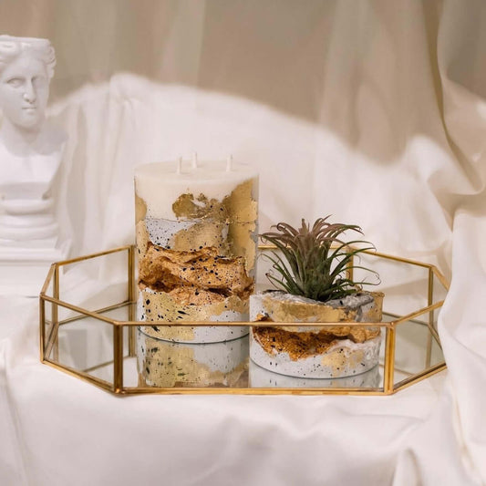Golden Concrete Candle - 3 IN 1, handmade soy wax candle with reusable base