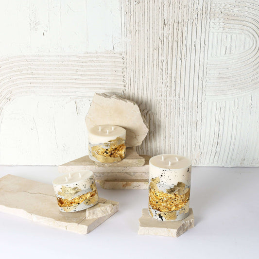 Handmade golden concrete candle - soy wax, sustainable, luxury gift