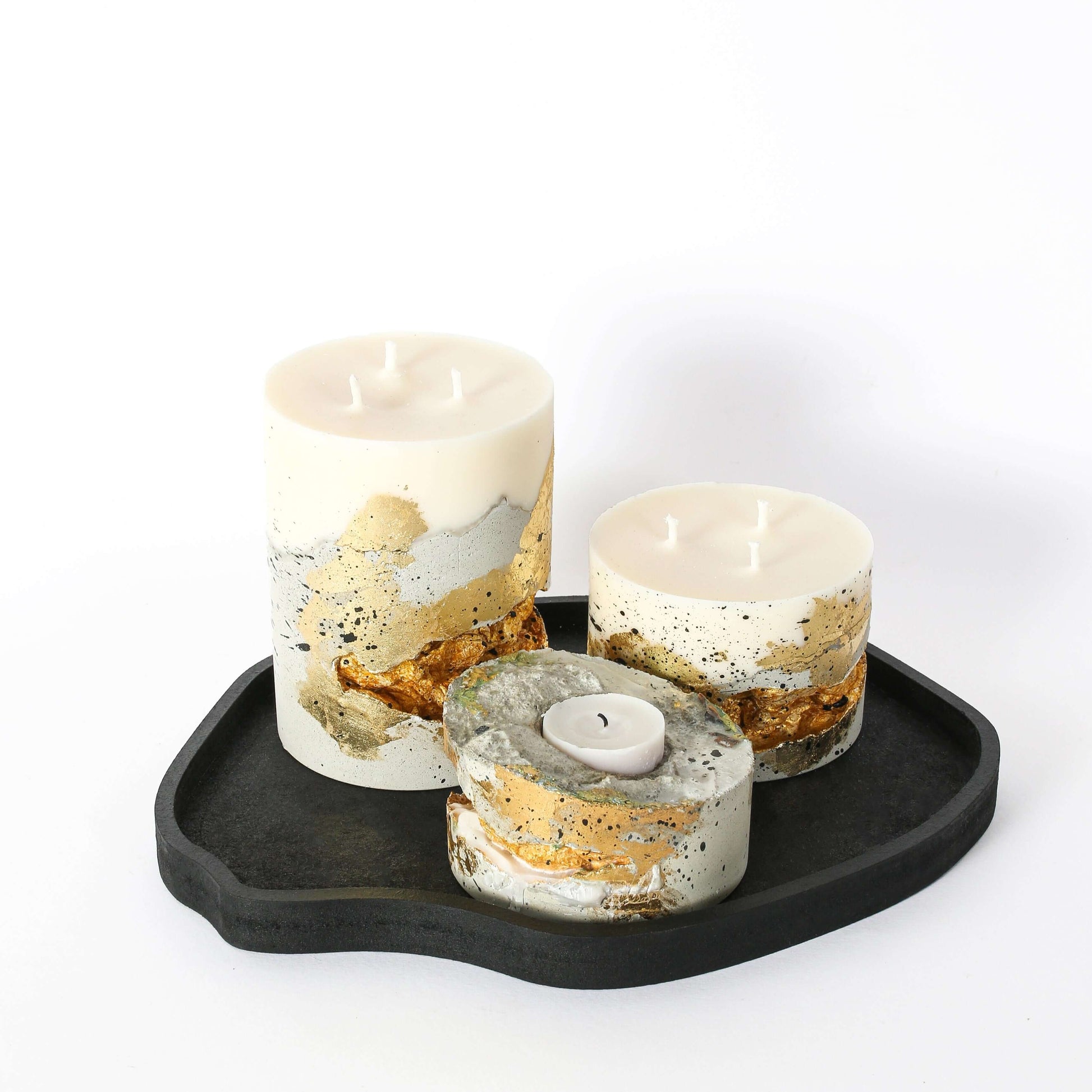 Golden concrete candle 3-in-1 candle, holder, planter, eco-friendly